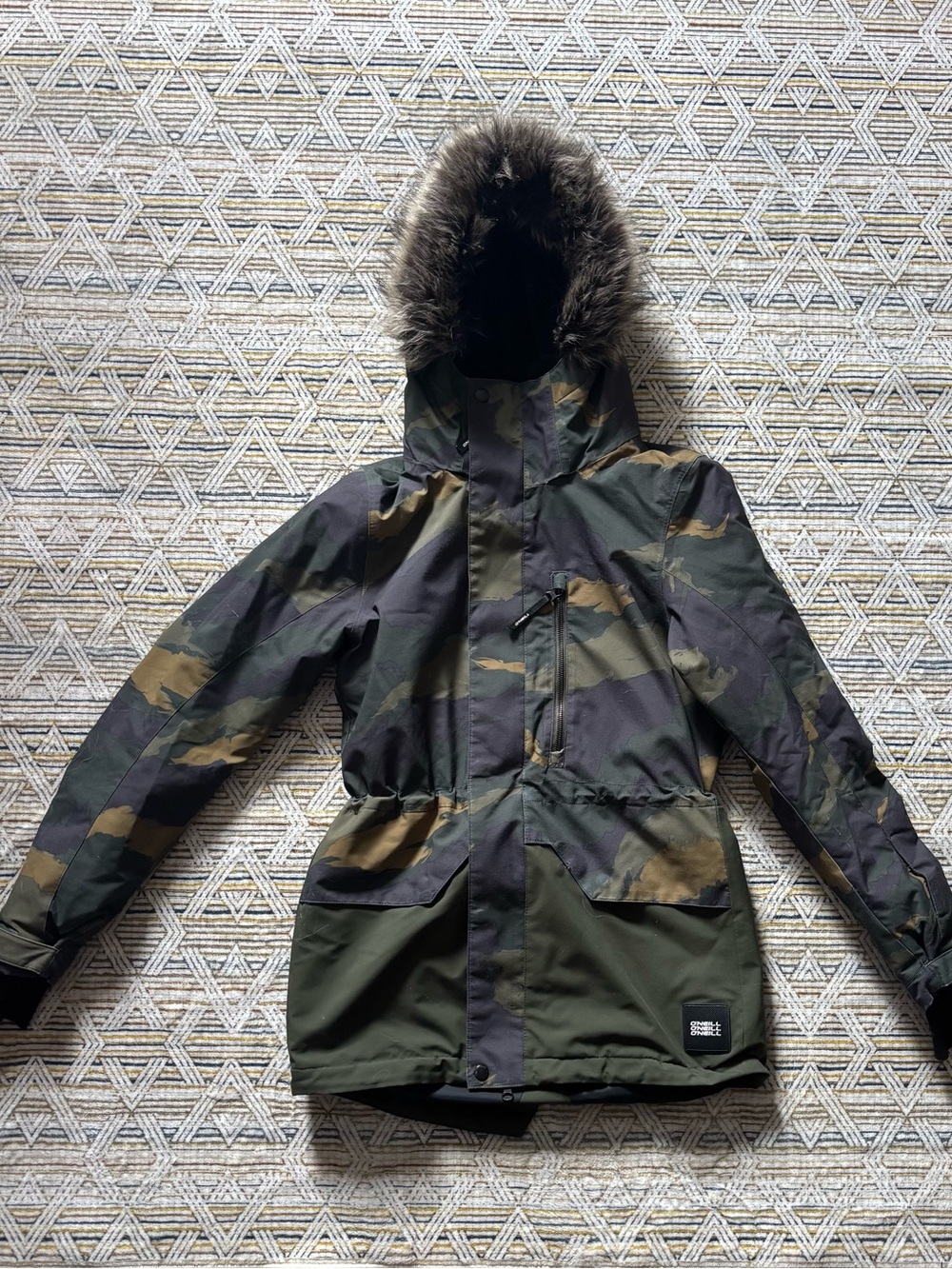 O'Neill Women's Camouflage Parka Jacket with Faux-Fur Hood - Green/Brown